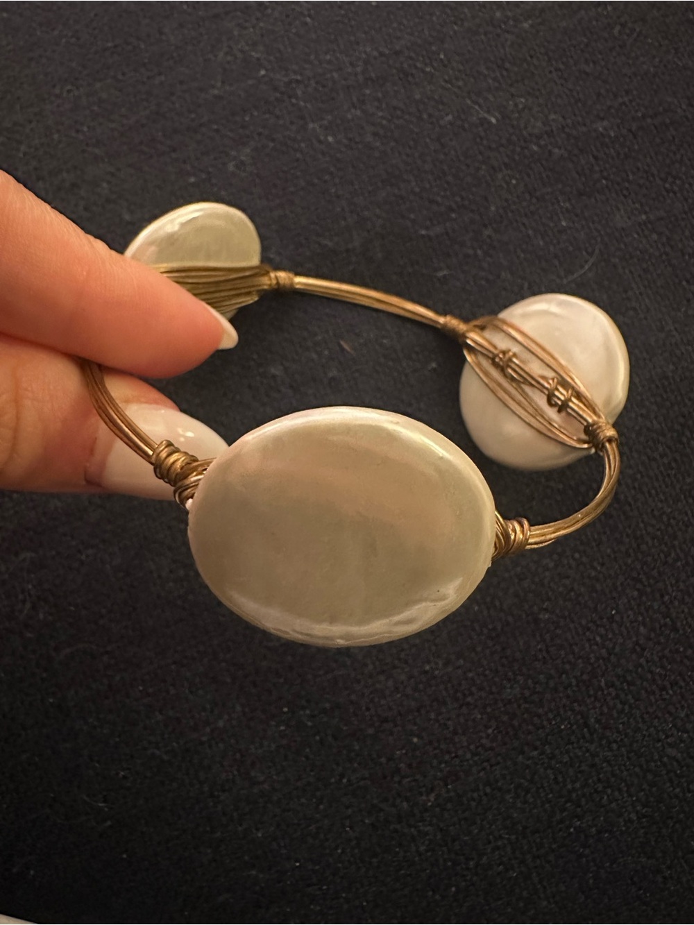 Bourbon & Bowties Gold Wire Bracelet with Pearl-Like Discs